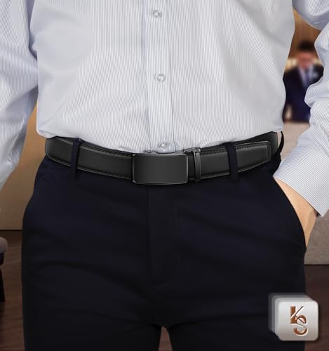 Image of KEMISANT Men Belt 2 Pack, Leather Ratchet Belt Easy Click Slide For Men 1 3 /8 inch,Cut for Fit