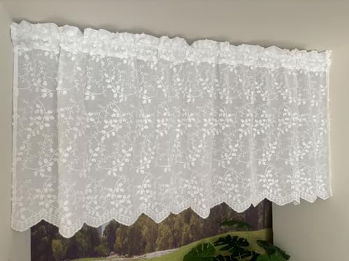Vordesack Rideau brise-bise en coton avec broderie 3D - Motif campanule - Dentelle - Rideau court semi-transparent avec passe-tringle - 1 pièce - Blanc - H x l : 60 x 90 cm – vue 4