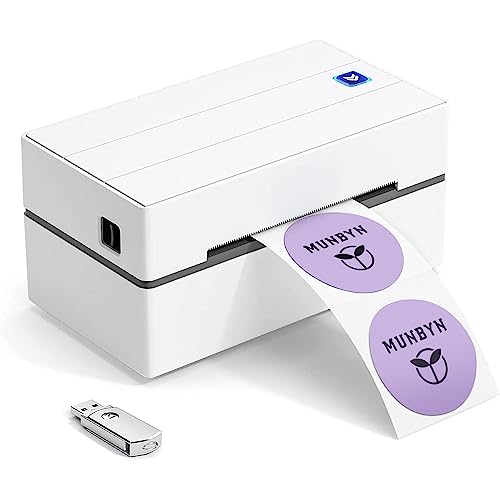 MUNBYN Thermal Label Printer USB, 4x6 Packages Shipping Postage Address Home Small Business, Compatible with Etsy, Shopify, Ebay, Amazon, Royal Mail, Hermes, FedEx, UPS, ITPP130, White