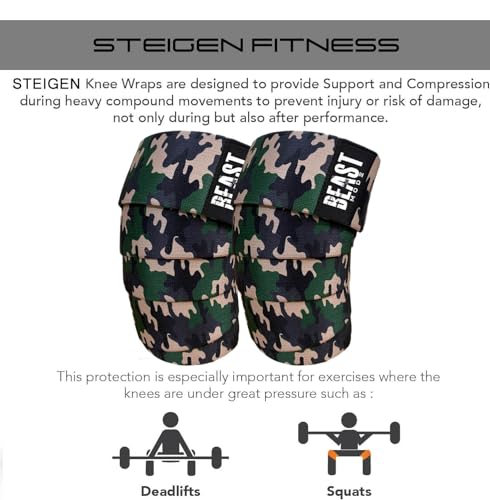 Image of STEIGEN FITNESS Beast Mode Weight Lifting Knee Support For Gym, Knee Wraps for Squats,Knee bands For Men,Knee Straps, Weight Lifting, Cross fit, Gym Workout (camouflage Green)