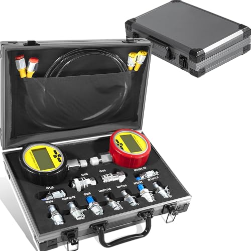 QUKFGCLGM Kit de couplage numérique de test de pression hydraulique 70 m compatible avec la plupart des marques de machines de construction d'excavatrices, kit de manomètre hydraulique avec 2 jauges