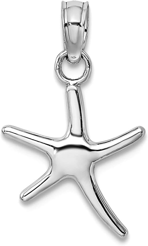 JewelryWeb 14k White Gold White Mini Dancing Sea shell Nautical Starfish With Bail Charm 17x11.3mm Wide 1.25mm Thick Pendant Necklace for Women