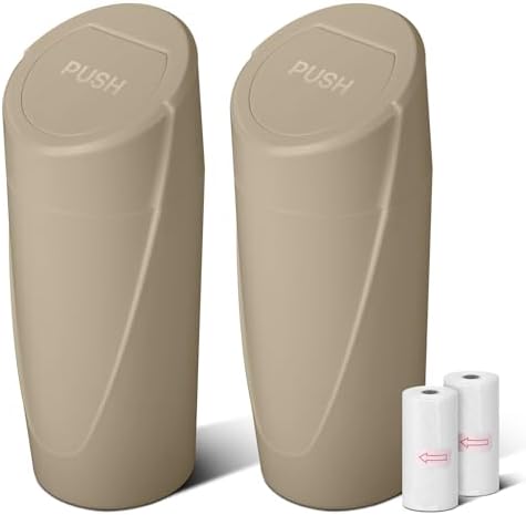 Car Trash Can Bin with Lid - 2 Packs Car Garbage Can Cup Holder - Beige Mini Leakproof Vehicle Garbage Bin with 40pcs Trash Bags-Automobile Organizers and Storage for Front Back Seat Accessories