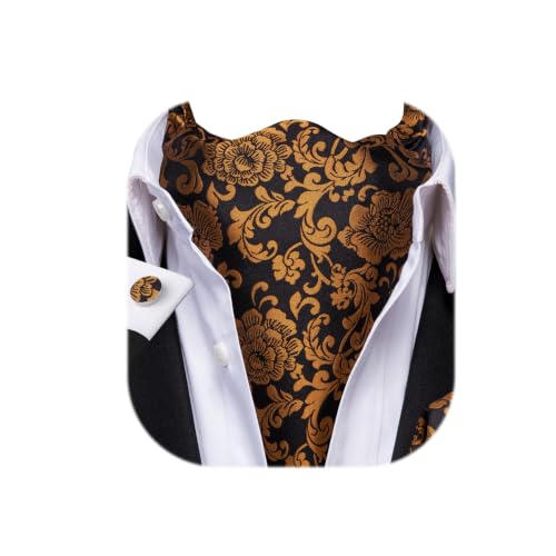 Image of Dubulle Paisley Floral Ascot for Men Self Tie Mens Cravat and Pocket Square Cufflinks Wedding