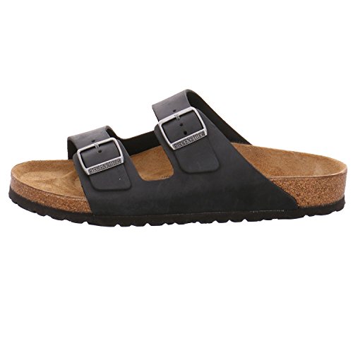 Image of Birkenstock Arizona Black Womens Open Back Waxy Leather Sandals