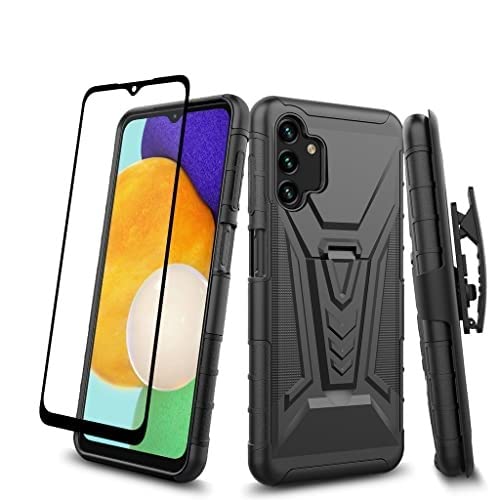 GW USA Case Compatible for Samsung Galaxy A13 5G/4G Case w/Tempered Glass Screen Protector Hybrid Cover with Kickstand Phone Belt Clip Holster Case Cover - Red