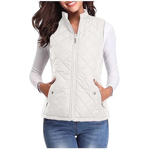 Women Padded Gilet Puffer Down Vest Zip Up Winter Warm Quilted Jacket Lightweight Body Warmer Sleeveless Jackets Fleece Coat Windproof Waterproof Gilets Warehouse Deals Dlearance