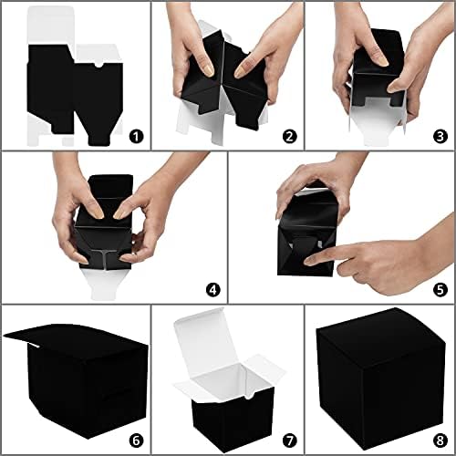 Belle Vous 50 Pack Black Kraft Gift Boxes - Box Measures 7.5 x 7.5 x 7.5cm (3 x 3 x 3 inches) - Easy Assemble Square Presentation Favour Present Box - Parties, Birthdays, Weddings, Holidays
