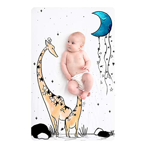 Image of JumpOff Jo – Fitted Mini Crib Sheet (24 x 38 x 5 Inches) - Fits Portable Crib, Playard, and Playpen Mattresses and Mats - Soft 100% Cotton – Giraffe & A Calf