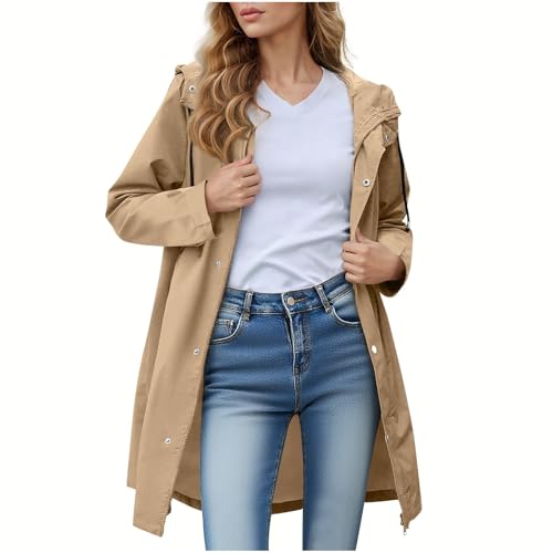 Generisch Chaqueta de lluvia con capucha Anorak Chaqueta de lluvia de invierno de larga longitud Prendas de abrigo para, beige, XXL