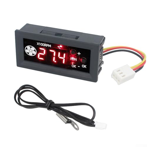 Controlador de velocidad del ventilador para ventiladores PWM de 12 V con conexión de 4 cables, pantalla digital de temperatura y velocidad, soporta hasta 3 A de corriente del ventilador y función de