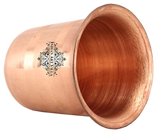 Image of INDIAN ART VILLA Copper Pooja Glass - Pure Copper Tumbler Cup for Drinking and Serving Water, Temple Puja Home Hotel Restaurant Use, Small Size, 100 ml Capacity (Pack of 2)