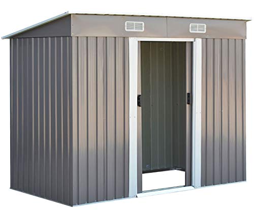 DREAMADE Gerätehaus aus Metall, Gartenhaus mit 2 Schiebetüren & 4 Fenster, Geräteschuppen mit Pultdach, Garten Schuppen… – Bild 5