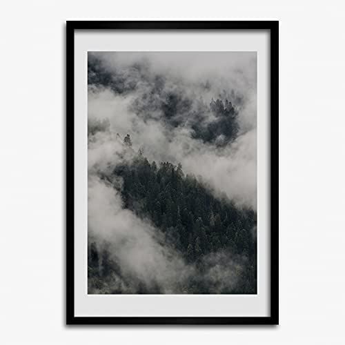 Cadre photo 50x70 cm Tulup en bois MDF avec affiche moderne Nuage au-dessus de la forêt