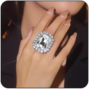 Sparkling Rhinestone Ring Bohemia Thick Large Oval Geometric Ring Square Princess Rings Fashion Heart Zircon Crystal Ring Prom Wedding Party Ball Rings for Women