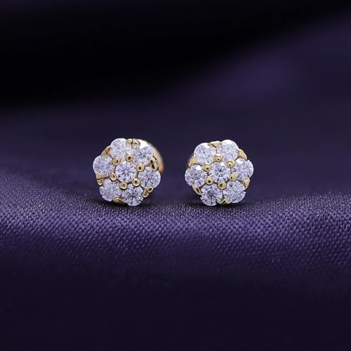 SAVEARTH DIAMONDS 1/4 Carat Round Cut Moissanite & Lab Grown Diamond Flower Cluster Stud Earrings In 14K Gold Over Sterling Silver With Screw Back Jewelry For Womens (Clarity VVS1, 0.25 Cttw)3