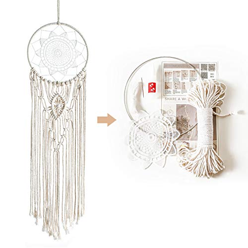 DaiWeier Atrapasueños Dreamcatcher DIY, Decoracion Pared Tapices Boho Macrame, Hecho a Mano Regalo de Bendición, Diámetro 20 cm Artesanio Aros de Metal Diámetro 3mm Cuerda de Algodón Natural(Beige) Cover