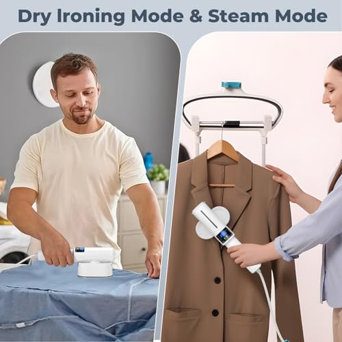 Praclife Travel Steamer for Clothes with LED Screen Display, Portable Travel Iron Steam Mini Holiday 1200W Fast Heat Up Handheld Garment Steamer, 90° Rotatable Handle, 100ml Water Tank, White - Image 5