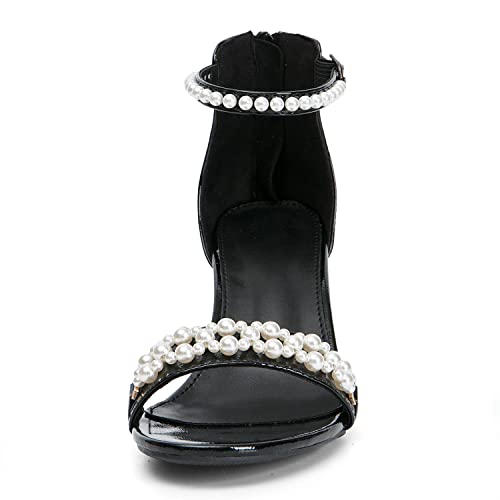 Image of Women's Heels Sandals for Women Open Toe Fashion Pearls Platform Heeled Sandals Ankle Strap Block Chunky Low Heel Pump Sandal Party Wedding Dress Shoe