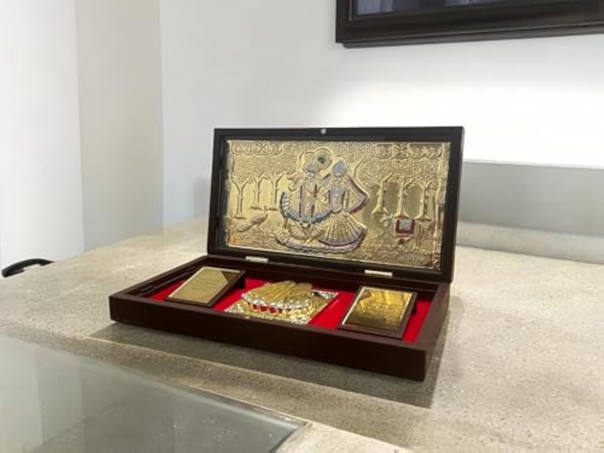 24k Gold Plated Radhakrishnan Charan Paduka Pooja Box