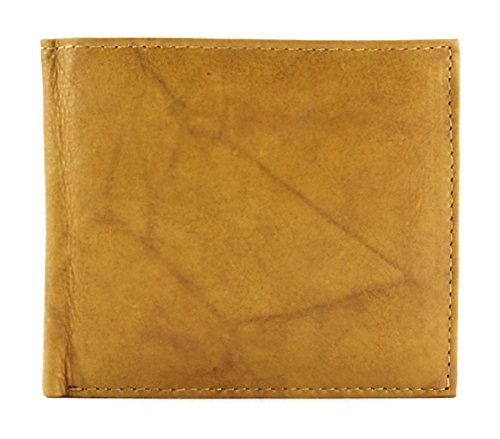 Bacci Slim Bifold Wallet for Men - Genuine Leather Wallet with 1 zipper pocket, 1 coin pocket, 2 cash compartments & center flap 1 ID window - Clean stitched Mens Bifold Wallet (Tan)