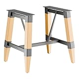 Glownary Industrial Trestle Table Base, Bleached Oak Finish, Steel and Wood Construction, 33.87 x 25.37 x 28 Inches, 400 lb Capacity, Standard Height