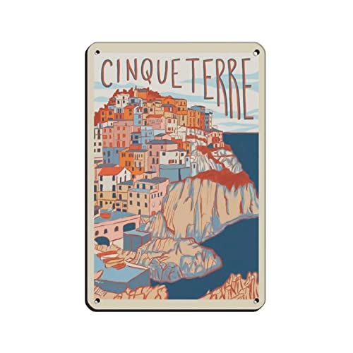 Affiche de voyage vintage Cinque Terre Italie en étain Vintage en métal Pub Club Café Bar Décoration murale Poster rétro 20 x 30 cm Cover