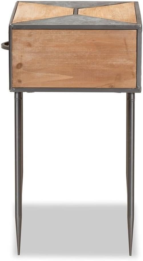 Baxton Studio Laurel Grey Metal and Whitewashed Brown Wood 1-Drawer End Table