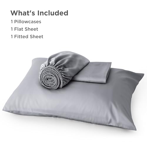 Image of Bedsure Cooling Sheets Twin, Rayon Derived from Bamboo, PureWoven, Breathable & Soft, Deep Pocket Up to 16 Inches, Hotel Luxury Silky Bedding for Hot Sleepers, Silver Grey