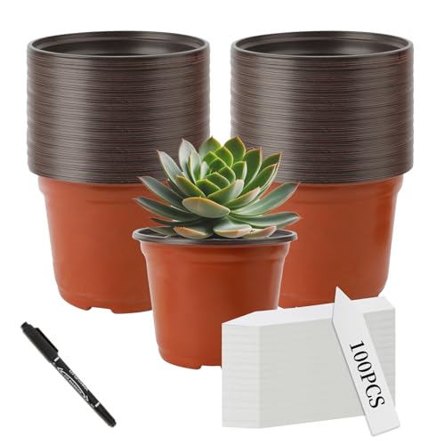 Anzuchttöpfe,Blumentopf Klein,Blumentöpfe,Pflanzentopf,100 Stück Anzuchtkasten Plastik 10cm,Pflanztöpfe Anzucht Aufzuchttöpfe mit 100 Stück Pflanzenschilder Zum Beschriften ,Pflanzschilder Pflanztopf