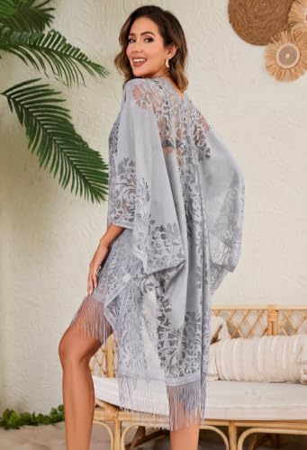 Image of Lace Kimono Swimsuit and Bathing Suit Cover Up for Women