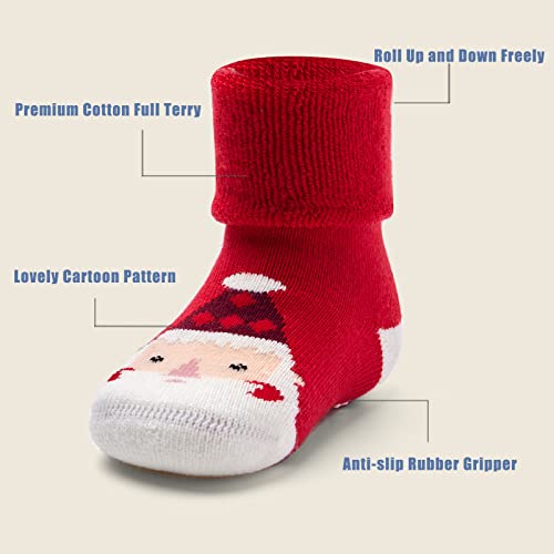 Toddler Warm Socks With Grips For Boys Non Slip Winter Socks Baby Thick Crew Christmas Socks 6 Pack 2-4 Years3