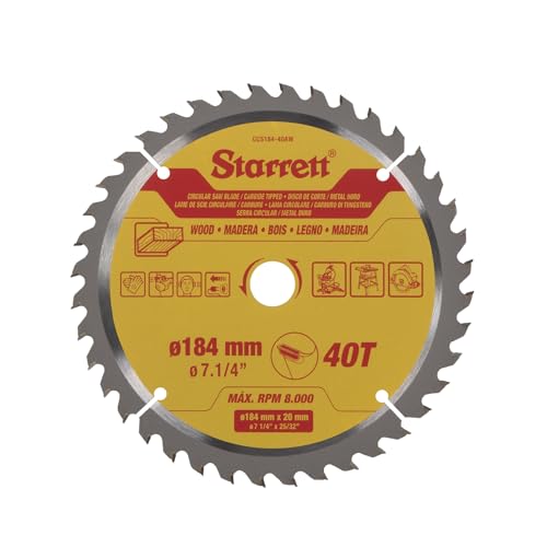 Image of Starrett 184mm TCT Circular Saw Blade for Wood, 40-Tooth, 16/20mm Bore