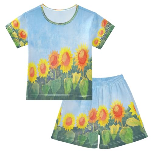 senya Short Sleeve Pajamas Sets Summer Cotton Sleepwear Watercolour Sunflowers