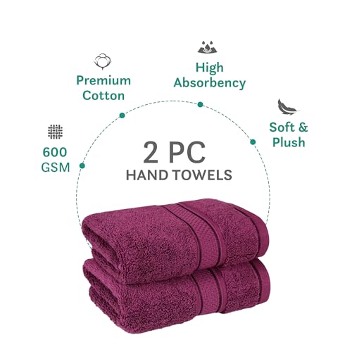 Image of MYTRIDENT Towels for Hand, Indulgence Collection, 100% Cotton Towels for Men /Women, 600 GSM, 2 Pc Hand Towel Set Luxury, 40 cm x 60 cm - Grape Wine