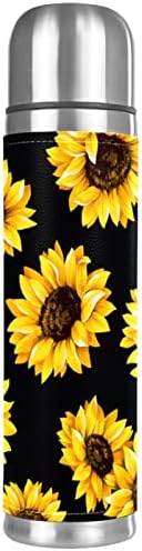coosun Royal Stewart Tartan Stainless Steel Flasks Water Bottle Vacuum Insulated Cup Leak Proof Double Vacuum Bottle, PU Leather Travel Thermal Mug,17 oz