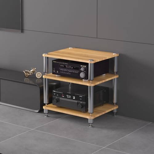 CRCRC Unidad de Entretenimiento, Rack de Audio, Rack de Almacenamiento de Medios portátiles, Torre de Audio con estantes, Soporte for Medios AV(Wood Color,60x48x40cm)