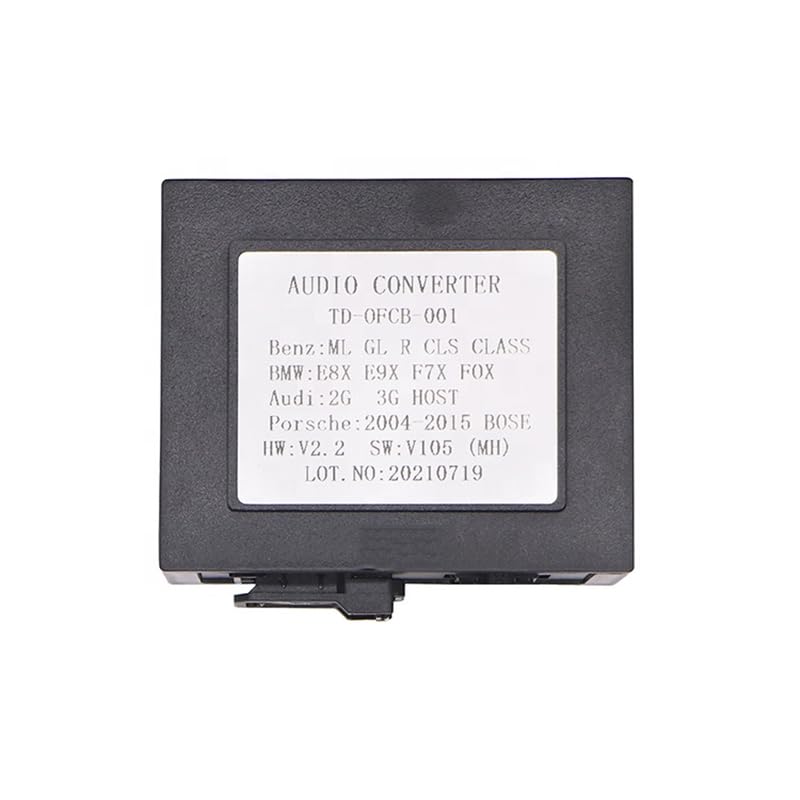 Close-up image of the label on the optical fiber decoder box, showing compatibility information and model details.