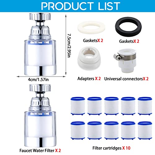 Sink Water Filter Faucet,Universal 360 ° Rotating Faucet Water Filter,Faucet Mount Filters For Bathroom Sink -Removes Chlorine Fluoride Heavy Metals For Home Bathroom & Kitchen(2 Pcs) #TOP6