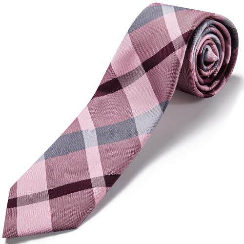 Image of Barry.Wang Plaid Ties Mens Silk Necktie and Tie Clip Checkered Tie for Wedding Party Business Formal