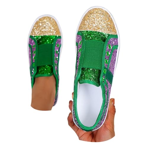 MODSGUE Zapatillas de deporte para mujer, color blanco con purpurina, zapatillas de moda con purpurina, zapatos para caminar, zapatos con cordones, brillantes, brillantes, vestidos de boda, verde, 42