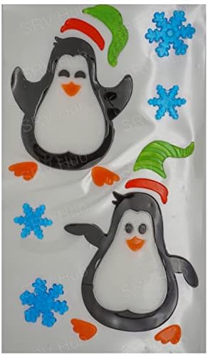 Set of 6 x Christmas Xmas Window Gel Jelly Stickers Decals Decorations