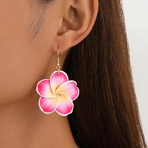 Pink Flower Earrings for Women Boho Floral Dangle Earrings Hibiscus Petal Drop Earring Luau Beach Party Vacation Hawaiian Style Accessories Jewelry ﻿2
