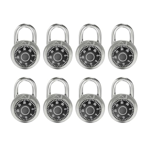 LanuBe Lock Standard Dial Combination Lock, 2 in. Wide, with Different Combinations, Black Turnplate, Pack of 8; Lock for School, Employee, Gym & Sports Locker, Case, Toolbox, Fence and so on