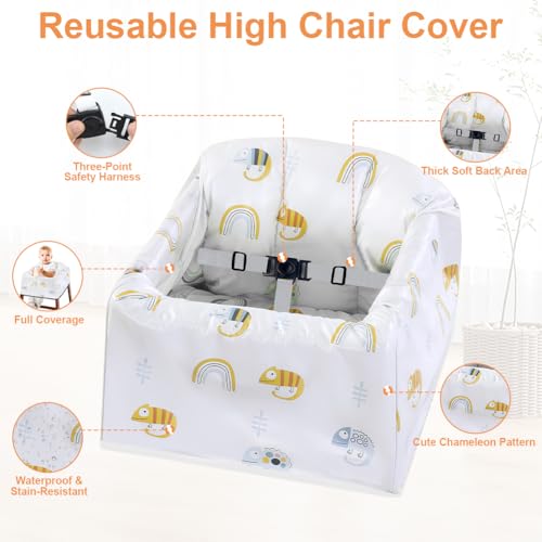 Image of Upgrade High Chair Cover Restaurant with 3-Point Harness, Highchair Pad with Straps, Machine Washable, Waterproof, High Chair Seat Liner for Eating, Travel, Home Use - Fits Wooden Chairs
