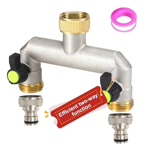KLEHOPE 3/4 de Pouce Double Sortie Robinet Jardin, Alliage de Zinc Robinet Double Sortie, Robinet Distributeur 2 Voies en Laiton avec Robinet à Boisseau Sphérique pour Régler et Fermer le Débit D'eau