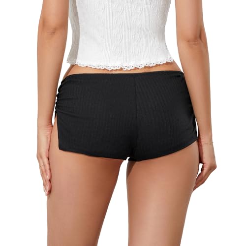 KMBANGI Y2k Sexy Micro Shorts for Women Low Waist Side Slit Boyshort Slim Booty Shorts Lounge Pj Bottom Cute Sleepwear4