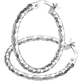 Citerna 9ct White Gold Diamond Cut Hoop Earrings of 20 mm Diameter