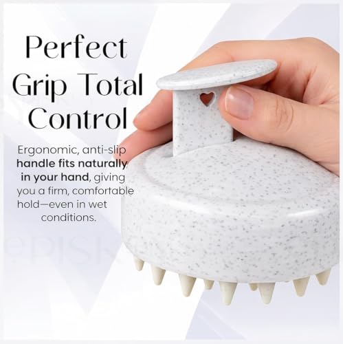 Image of Episkey Scalp Massager Shampoo Brush for Hair Wash Anti-Dandruff Silicone Scalp Scrubber with Soft Bristles | Deep Clean, Exfoliation & Hair Growth Ayurvedic Head Massage Brush for Men&Women (JWHITE) (2 PACK)