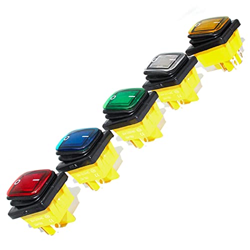 5pcs 250VAC KCD4 201 Waterproof 203 Rocker Switch DPST 4pin on 12V 220V LED(Yellow,20A-220V)
